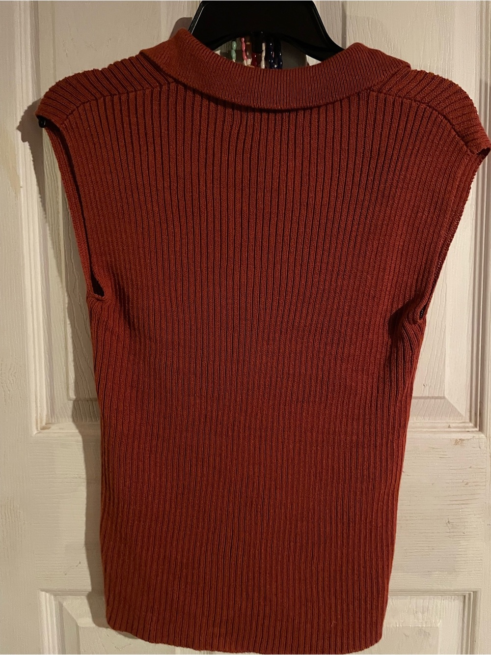 Nine & Co Rust Collared V-Neck Ribbed Sweater Vest - Picture 2 of 2